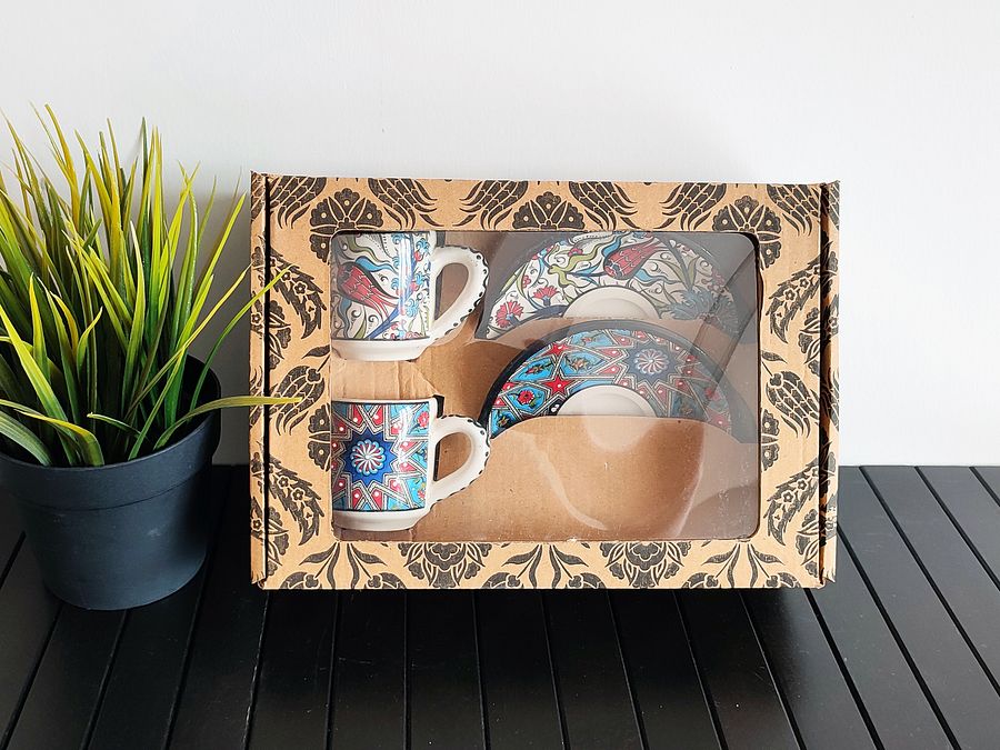 Ceramic coffee set (Iznik, white) — handmade pottery, Turkish ceramic product image (7)