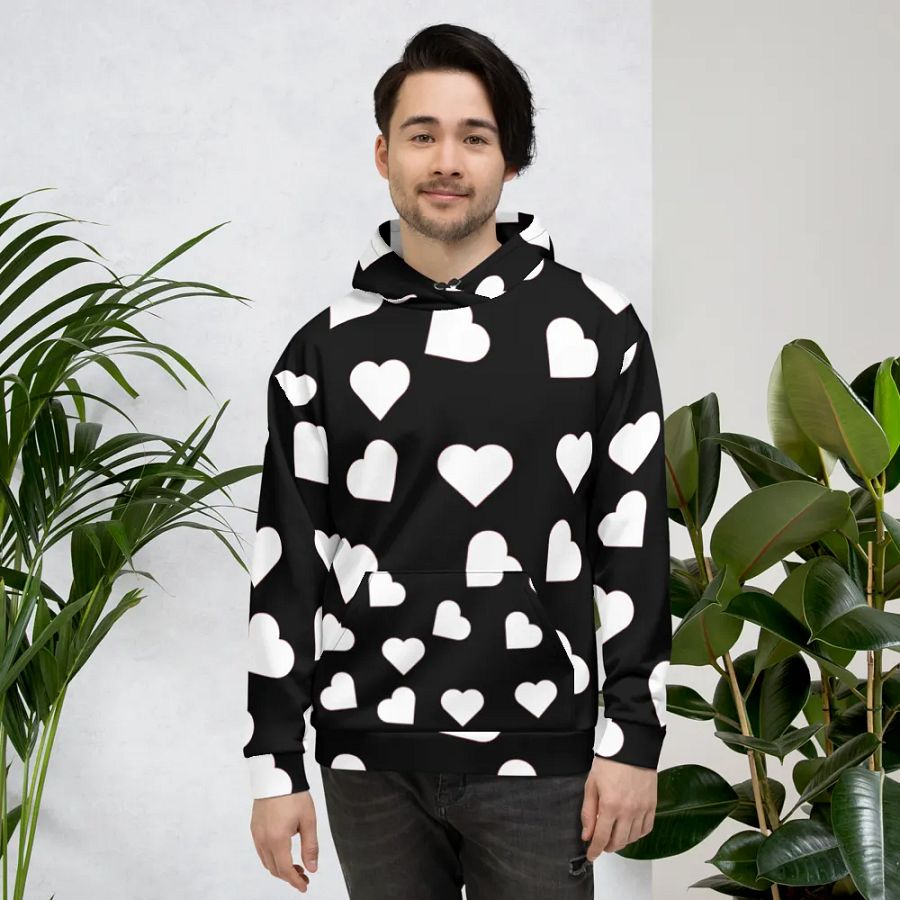 Love Pattern 5 Black and White Unisex Pull Over Hoodie product image (3)
