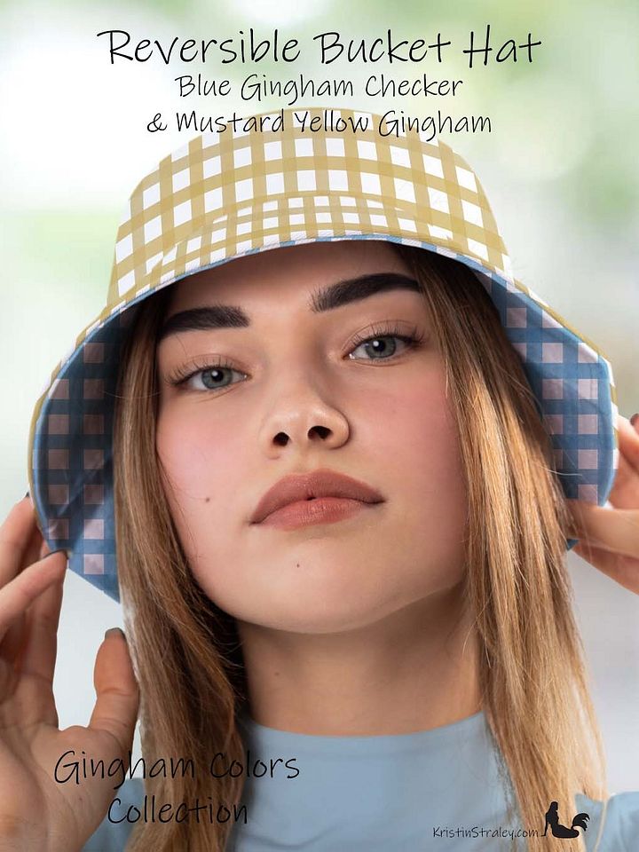 Gingham Reversible Bucket Hat Blue and Mustard Yellow Checker product image (1)