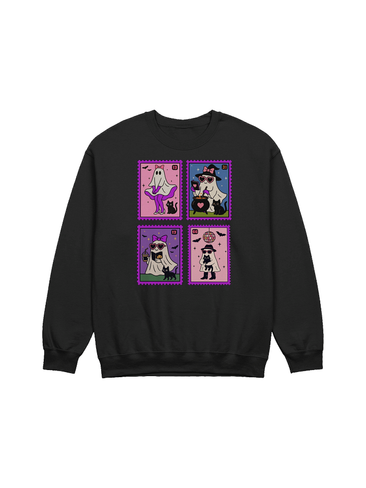Ghostly Postcard Print Crewneck Sweatshirt, Halloween Sweatshirt, Spooky Ghost Design, Haunted House Jumper, Vintage Postcard Graphic Tee, product image (1)