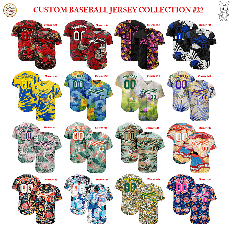 Authentic Baseball Jersey, Custom Baseball Jersey, Personalized Sport Jersey, Hawaiian Colorful, Multi Beautiful Flowers, Number product image (3)
