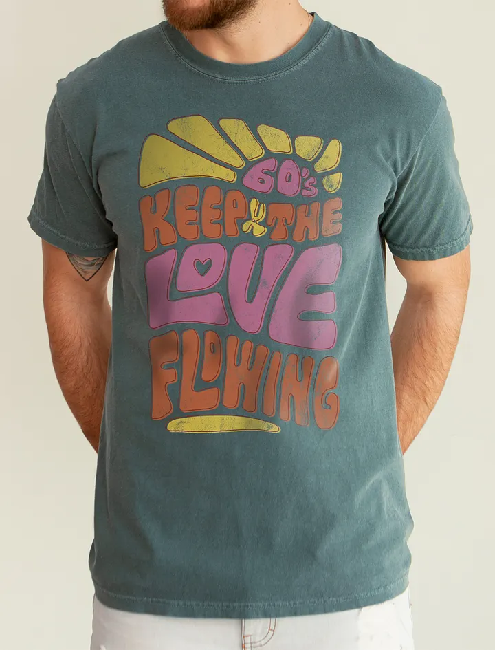 Keep the Love Flowing | Trippy Hippie Groovy Text | Boho-Retro Style 60's Disco T-Shirt product image (1)