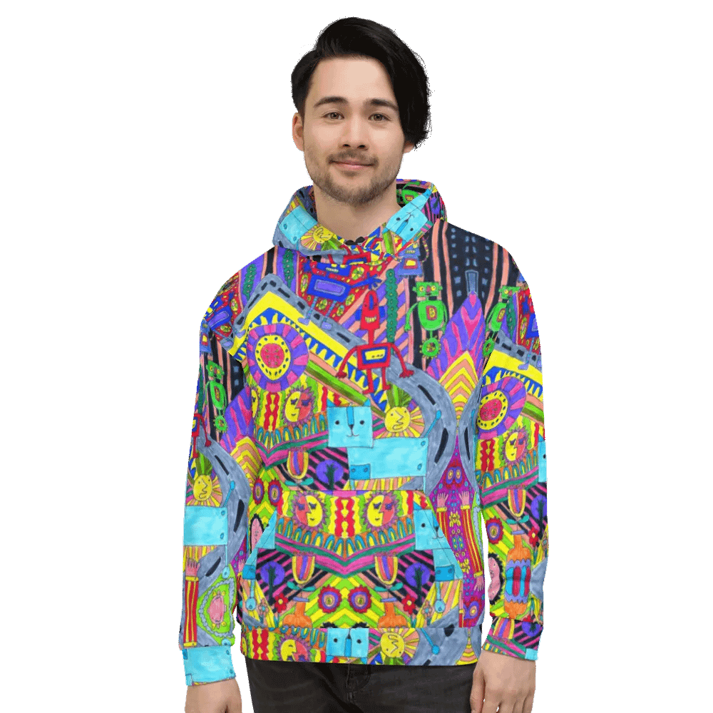 Abstract Colourful Doodle Robots Unisex Pull Over Hoodie product image (1)