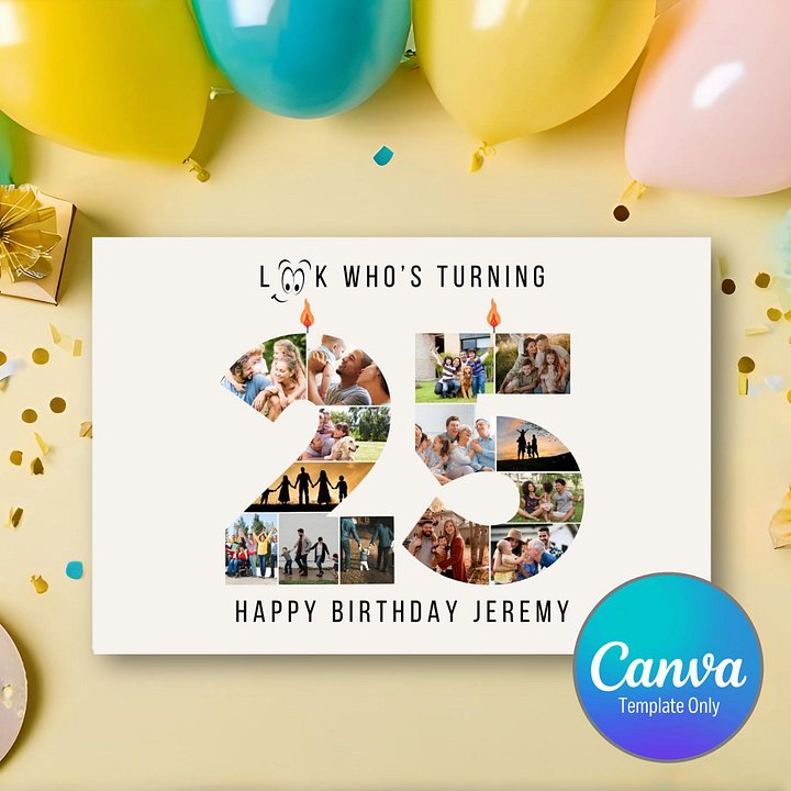 25th Birthday Number Photo Card Canva Template product image (1)