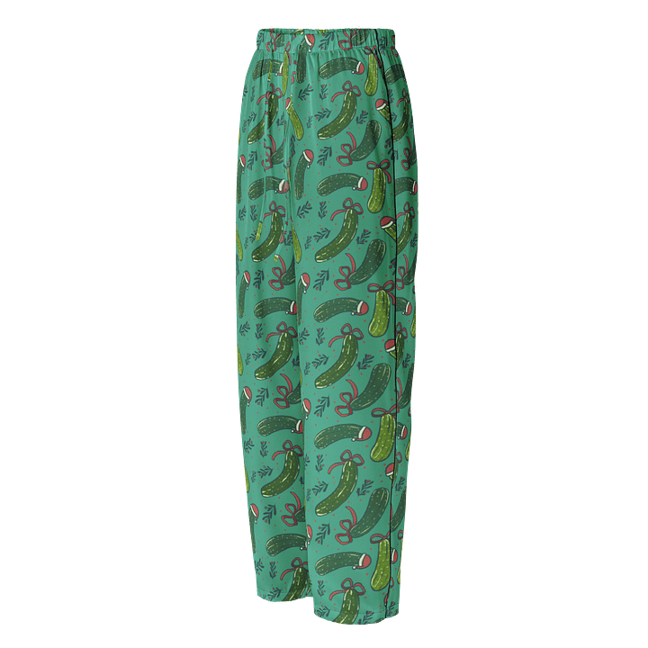 Funny Christmas Pickles Patterned Pyjama Pants, Dark Green product image (2)