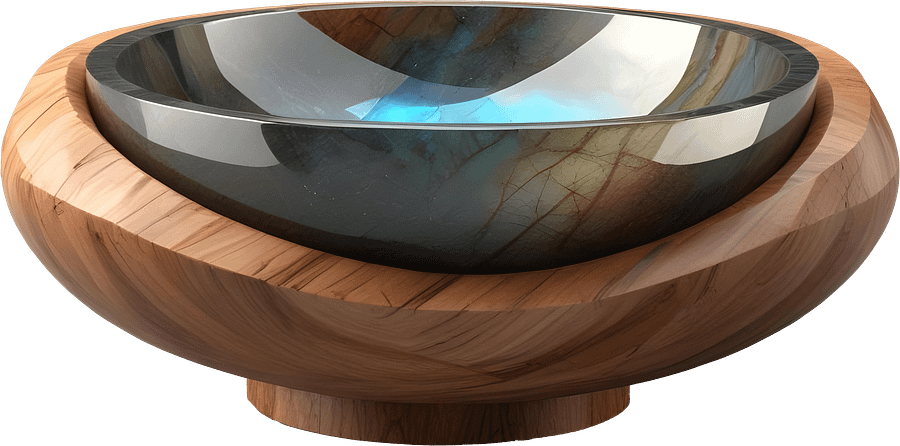 Celestial Grace – Wooden Base Crystal Bowl spa decor PNG product image (1)