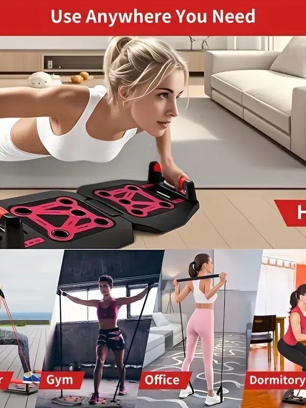 Home Gym Exercise Equipment - Portable Workout System 17 Fitness Accessories 9 In1 Push Up Board Set, Resistance Bands with Pilates Bar Strength Training Abs Shoulders Back Butt product image (6)