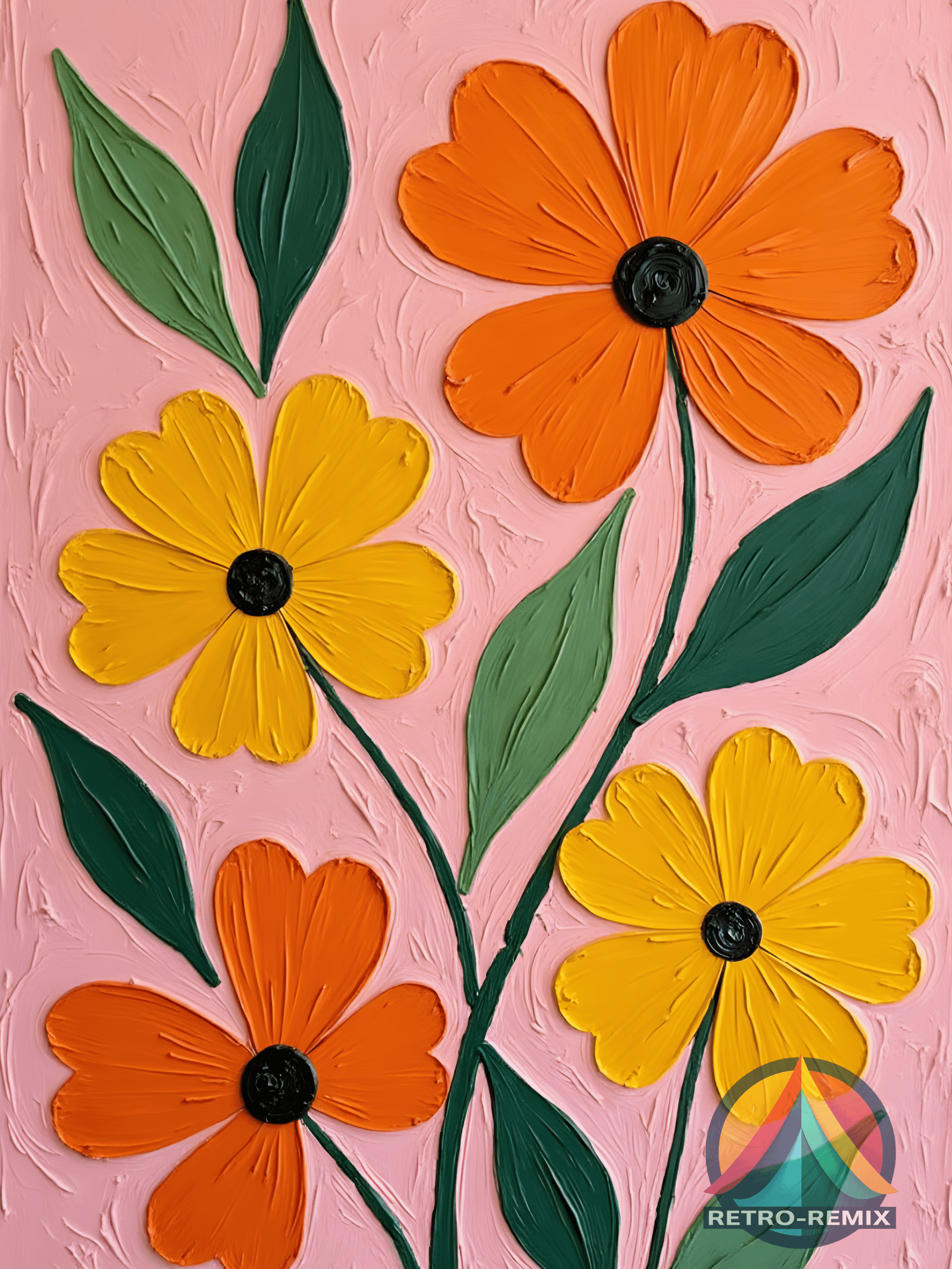 Groovy Garden Revival: Retro Bloom Textured Wall Art product image (1)