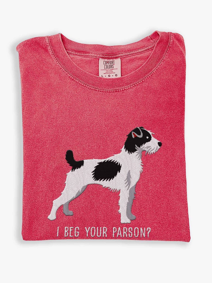 I Beg Your Parson? T-Shirt(Embroidered) of a Parson Russell Terrier(Black & White) product image (1)