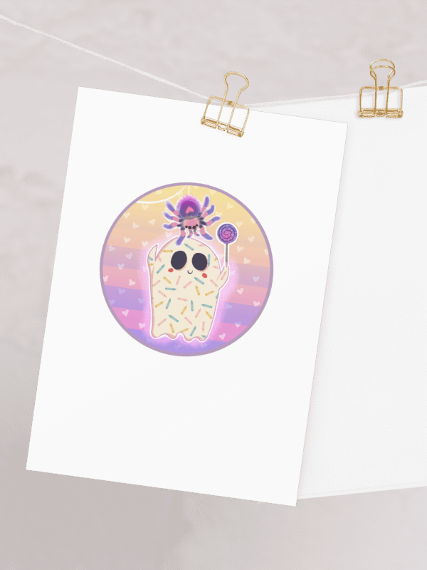 Pastel Version - Little Ghost & Pet Spider - Greeting Card product image (1)