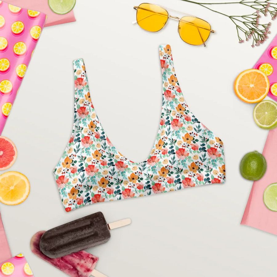 Watercolour Floral Pattern Padded Bikini Top - V1 product image (6)
