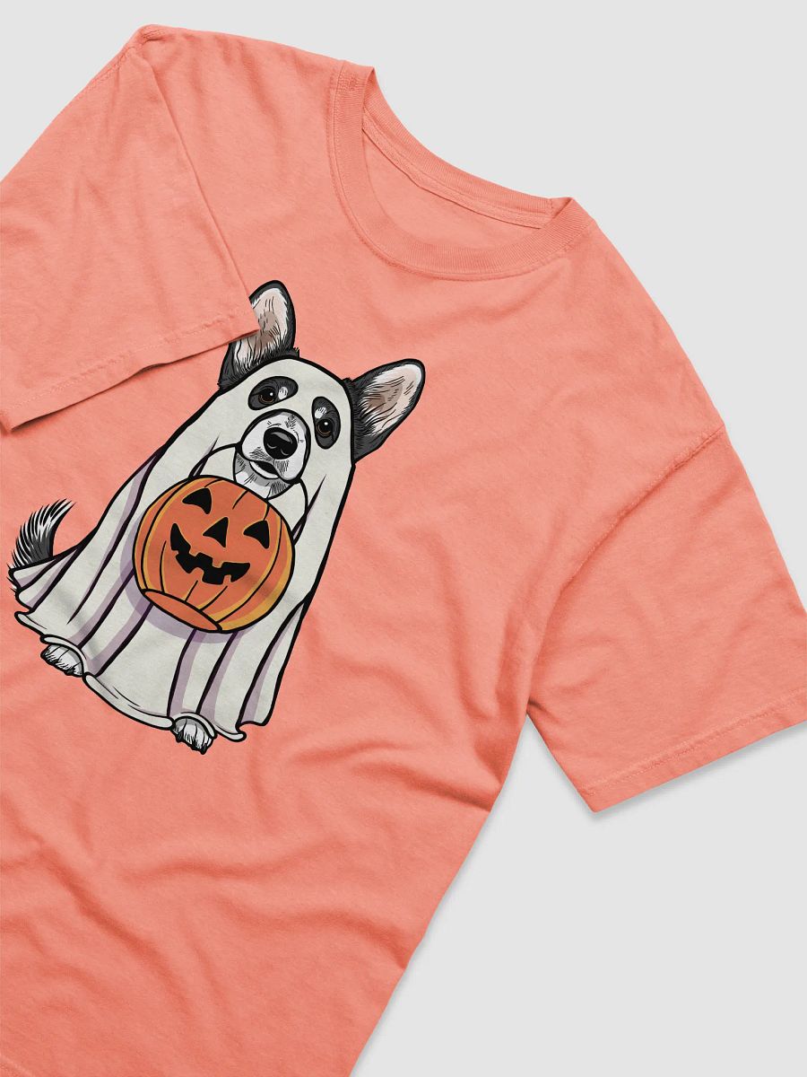 Funny Halloween Cardigan Welsh(Black & White) Corgi T-Shirt | Funny Corgi Wearing a Ghost Costume and Holding a Pumpkin Basket product image (24)