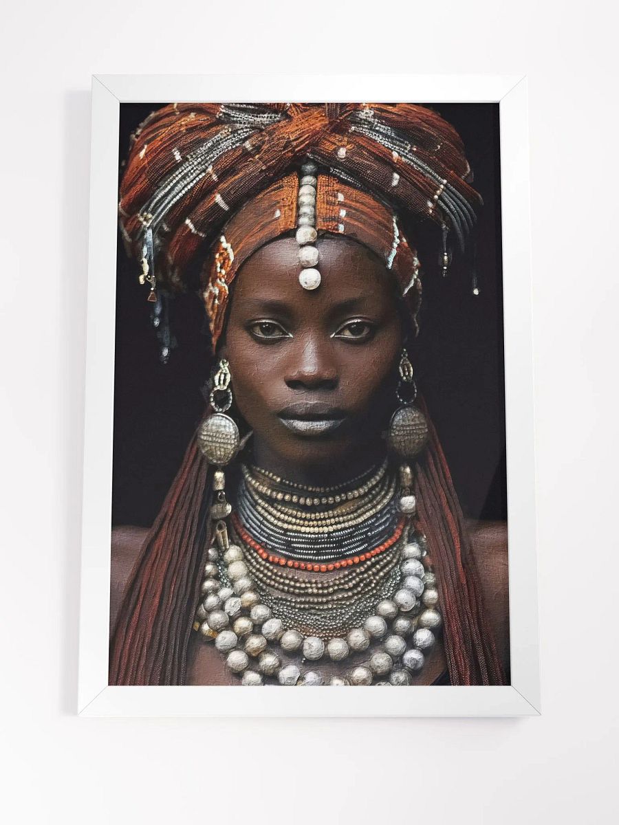 African Woman in Traditional Head Dress, Bronze & Silver Jewelry Poster Print, Framed product image (5)