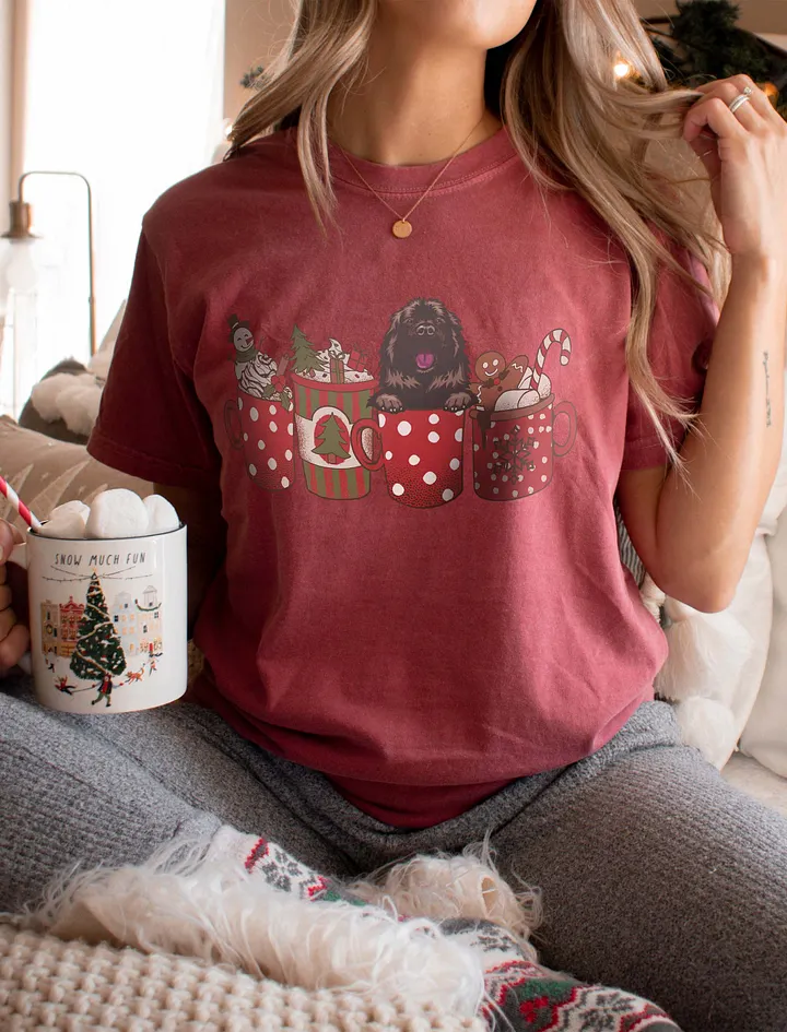 Cute Newfoundland Dog in a Christmas Cup T-Shirt | Funny Christmas Pup in a Cup product image (1)