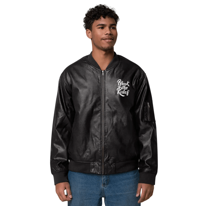 BREAK - Pixelated Portrait Faux Leather Bomber Jacket product image (3)