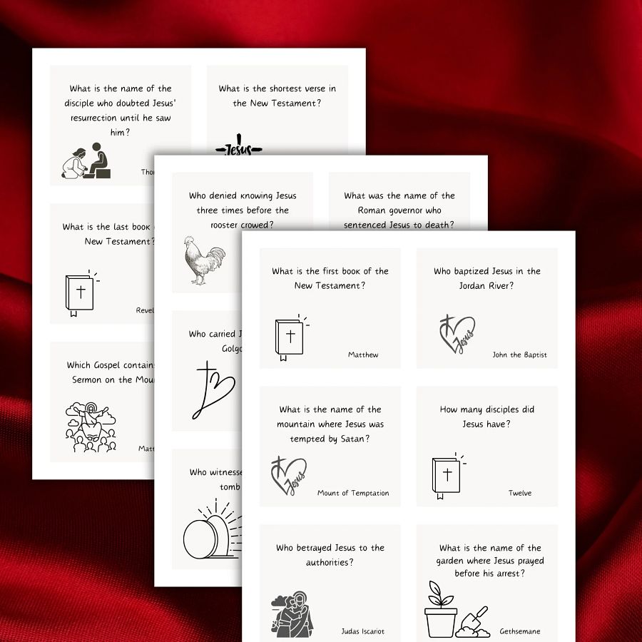 Bible trivia printable cards, New testament bible trivia game, Church Bible Games, Christian Games product image (1)