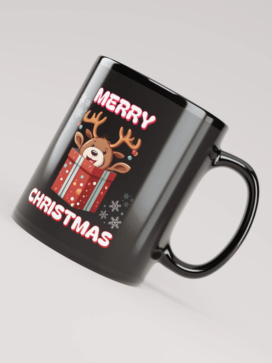 Adorable Baby Reindeer Wishing All A Merry Christmas Black Mug product image (8)