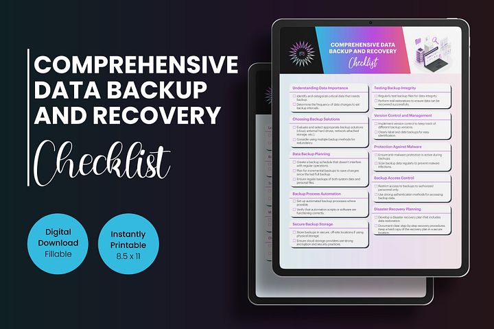 Data Backup and Recovery Checklist Digital PDF Download Instantly Printable Fillable product image (1)