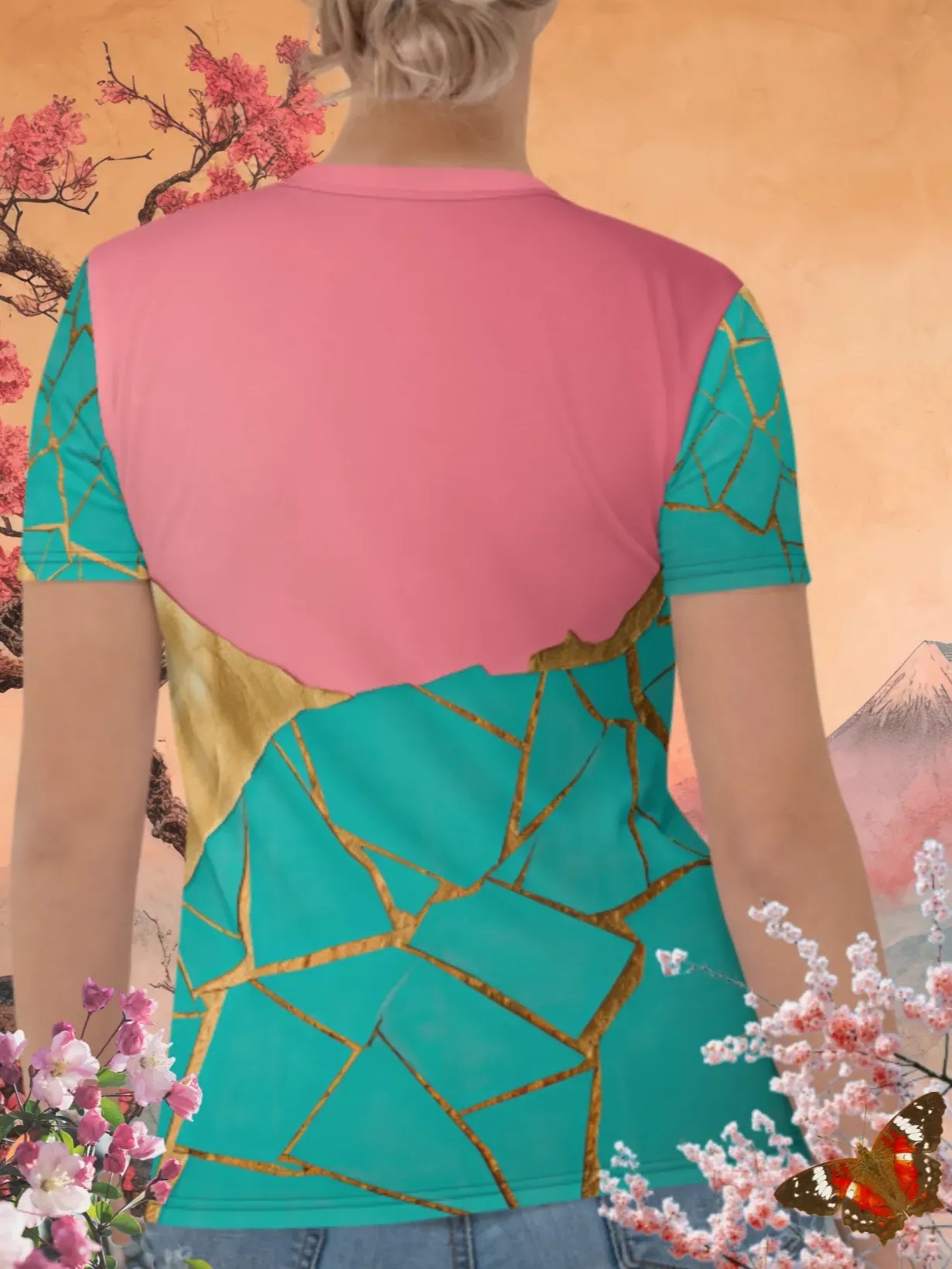Coral & Teal Kintsugi Fusion Print T-Shirt product image (4)