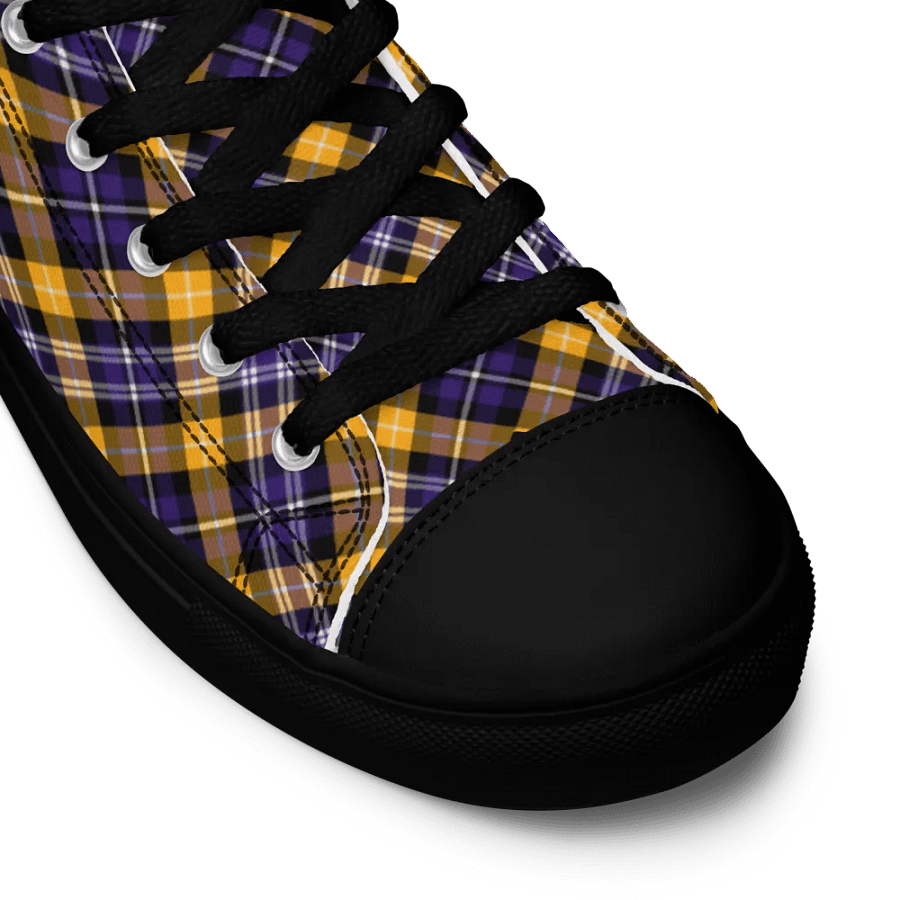 Purple and Yellow Gold Sporty Plaid Men's High Top Shoes product image (11)