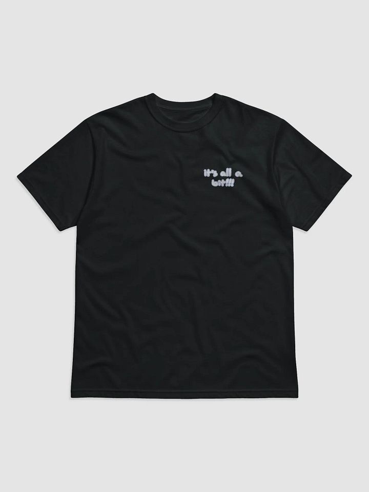 “It’s all a bit!!!” (sm. lined design, #BDCAEF) unisex eco tee product image (2)