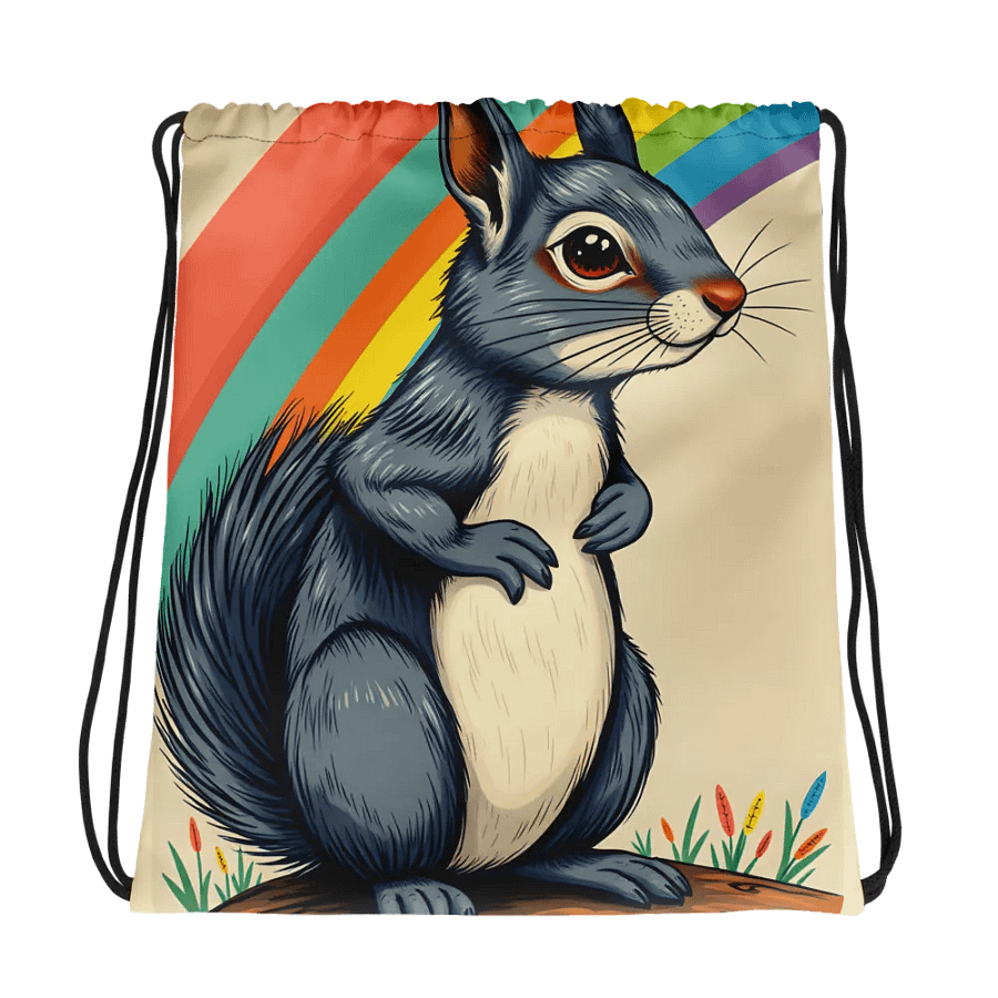 Whimsical Rainbow Squirrel Drawstring Bag product image (1)