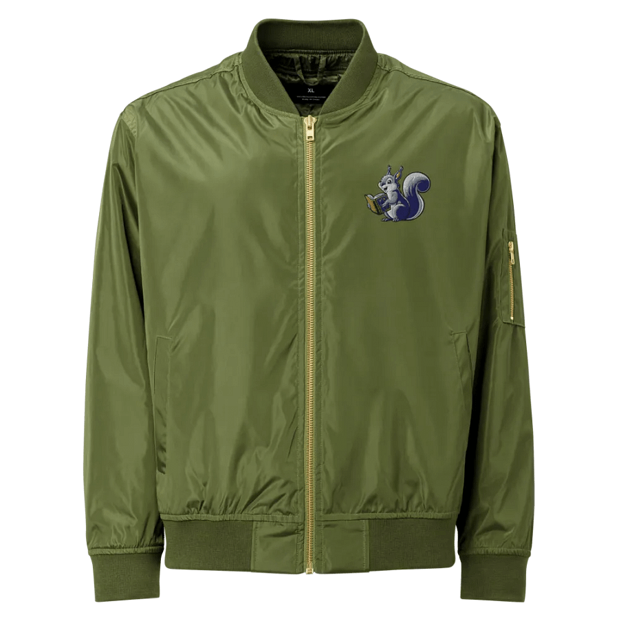 embroidered Happy Squirrel Reading Bomber Jacket product image (1)