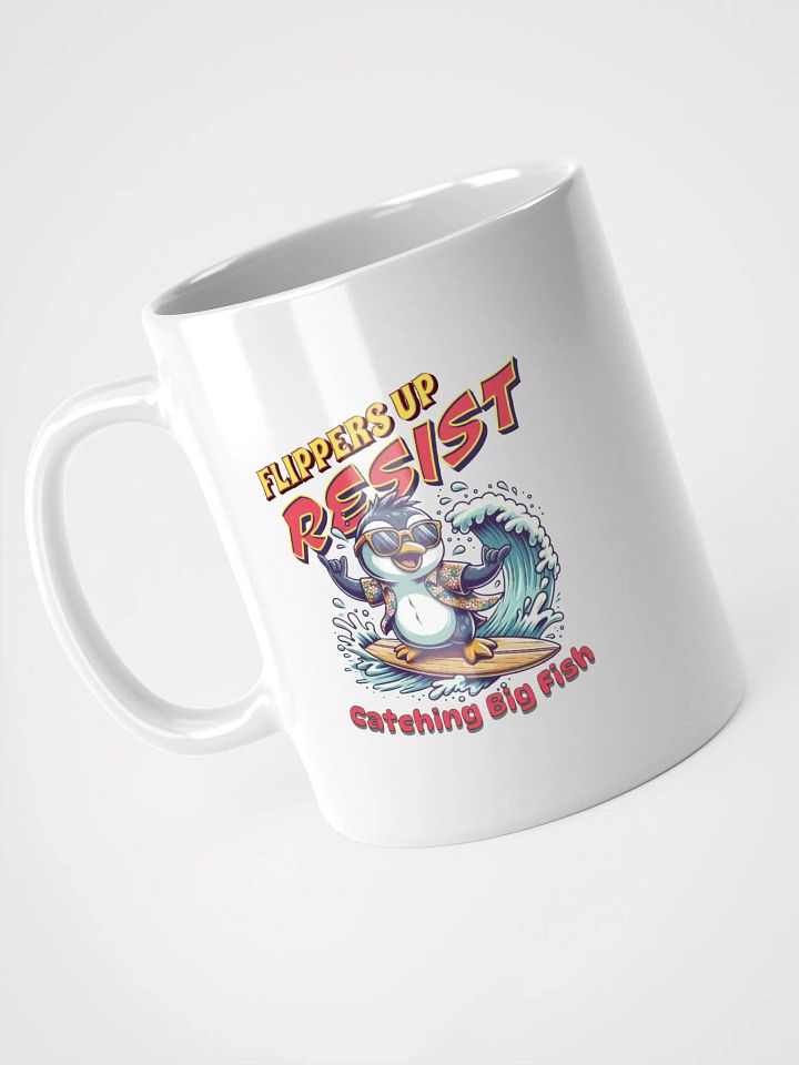 Flippers Up Resist Catching Big Fish Penguin Surfing Adventure Mug product image (2)