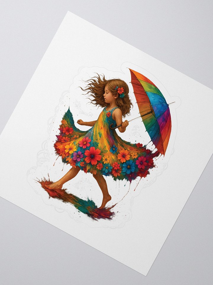 Rainbow Umbrella Girl Sticker – Boho Floral Artistic Naturecore Decal product image (2)