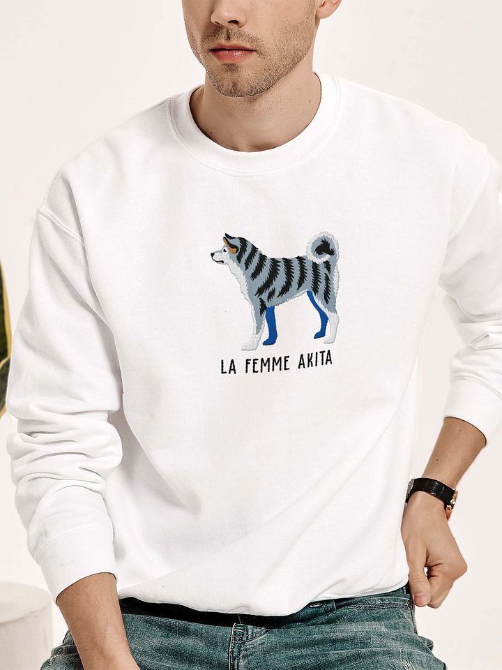 La Femme Akita Sweatshirt (Embroidered) of a Japanese Akita Inu(Blue Brindle) product image (2)
