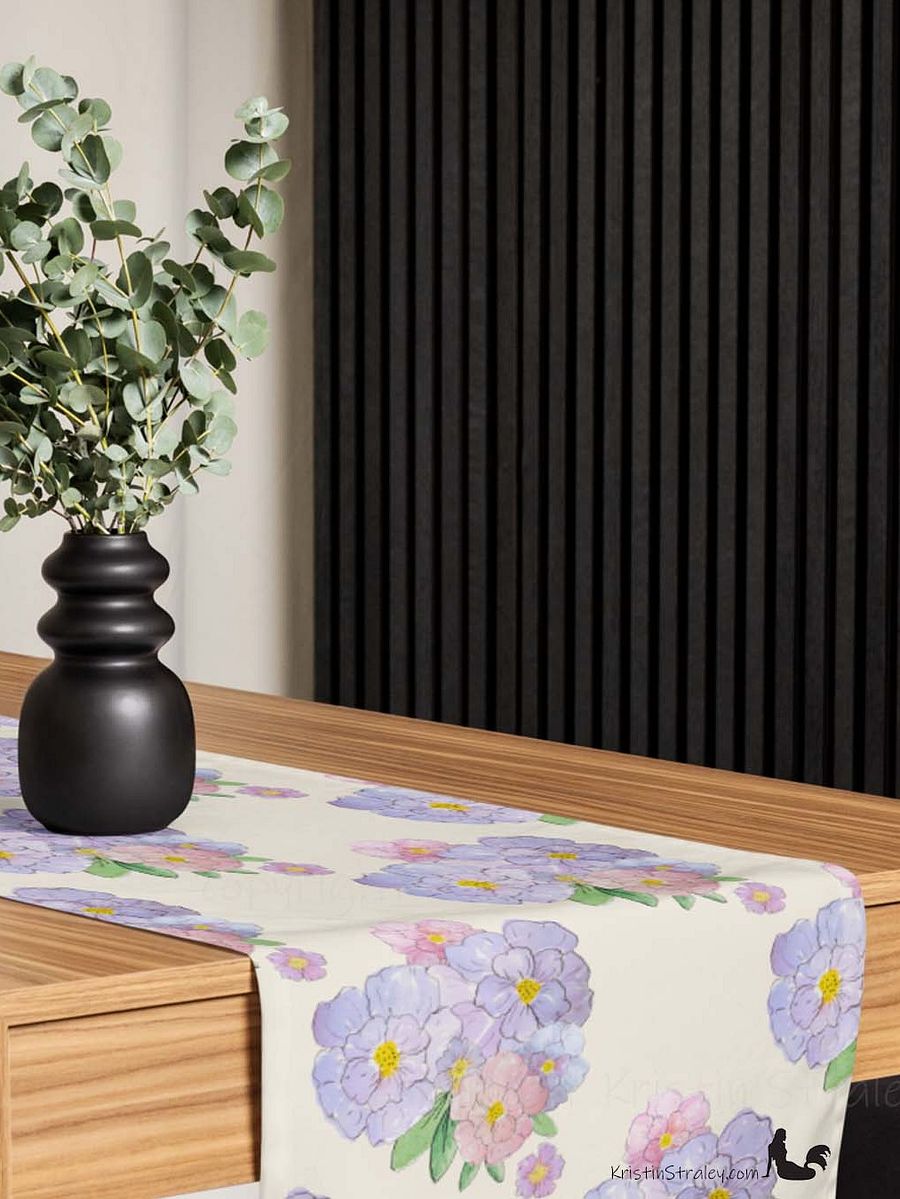 Gingham Blossoms Lavender Bouquet on Ivory Table Runner product image (8)