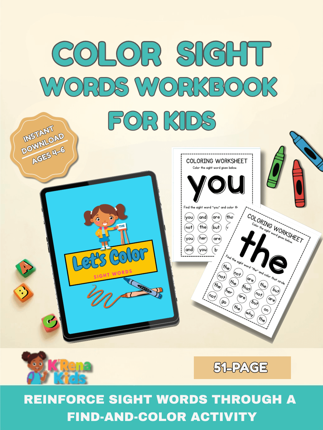 Let's Color Sight Words Workbook product image (1)