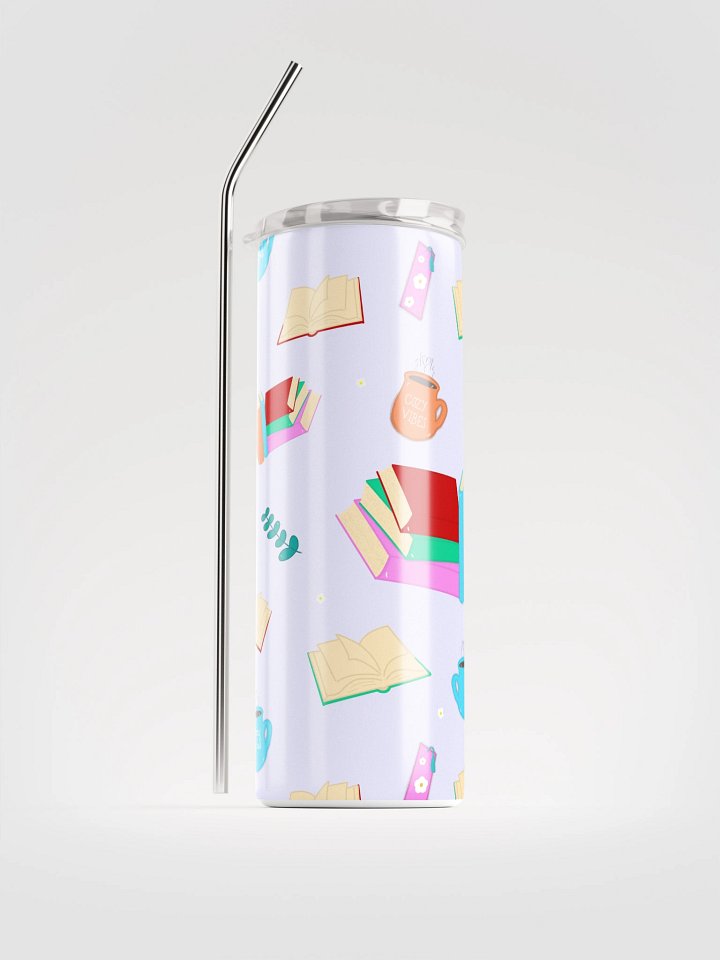 Cozy Book Lovers Pattern- Purple Background Stainless Steel Tumbler product image (2)