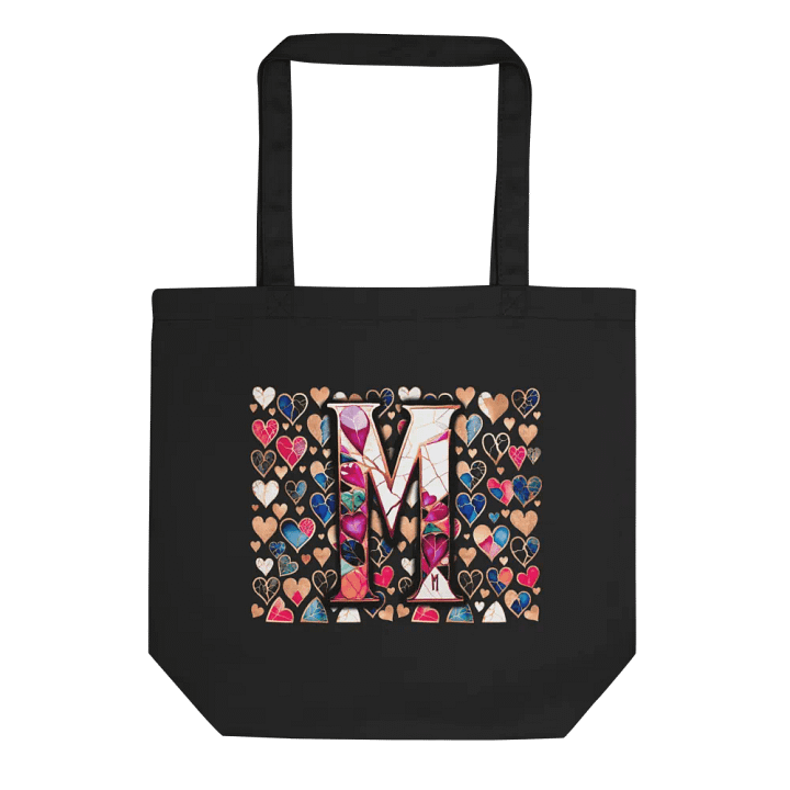 Valentine’s Monogram Letter M(5)Black Tote Bag product image (1)