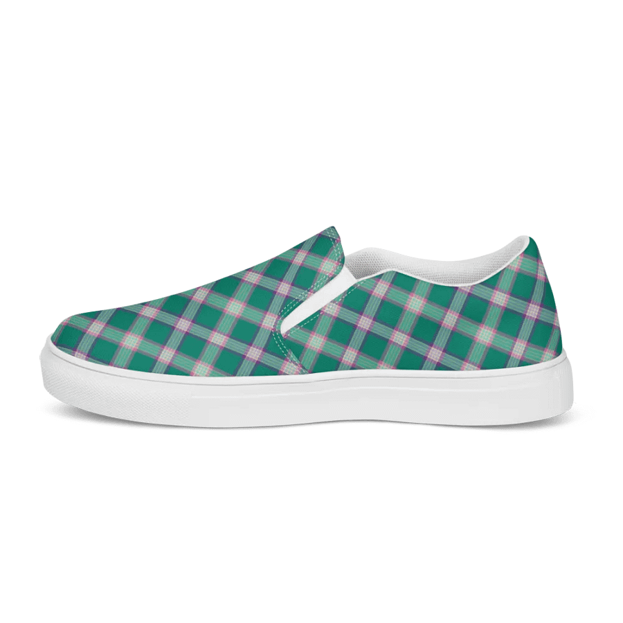 Emerald Green and Purple Plaid Women's Slip-On Shoes product image (6)