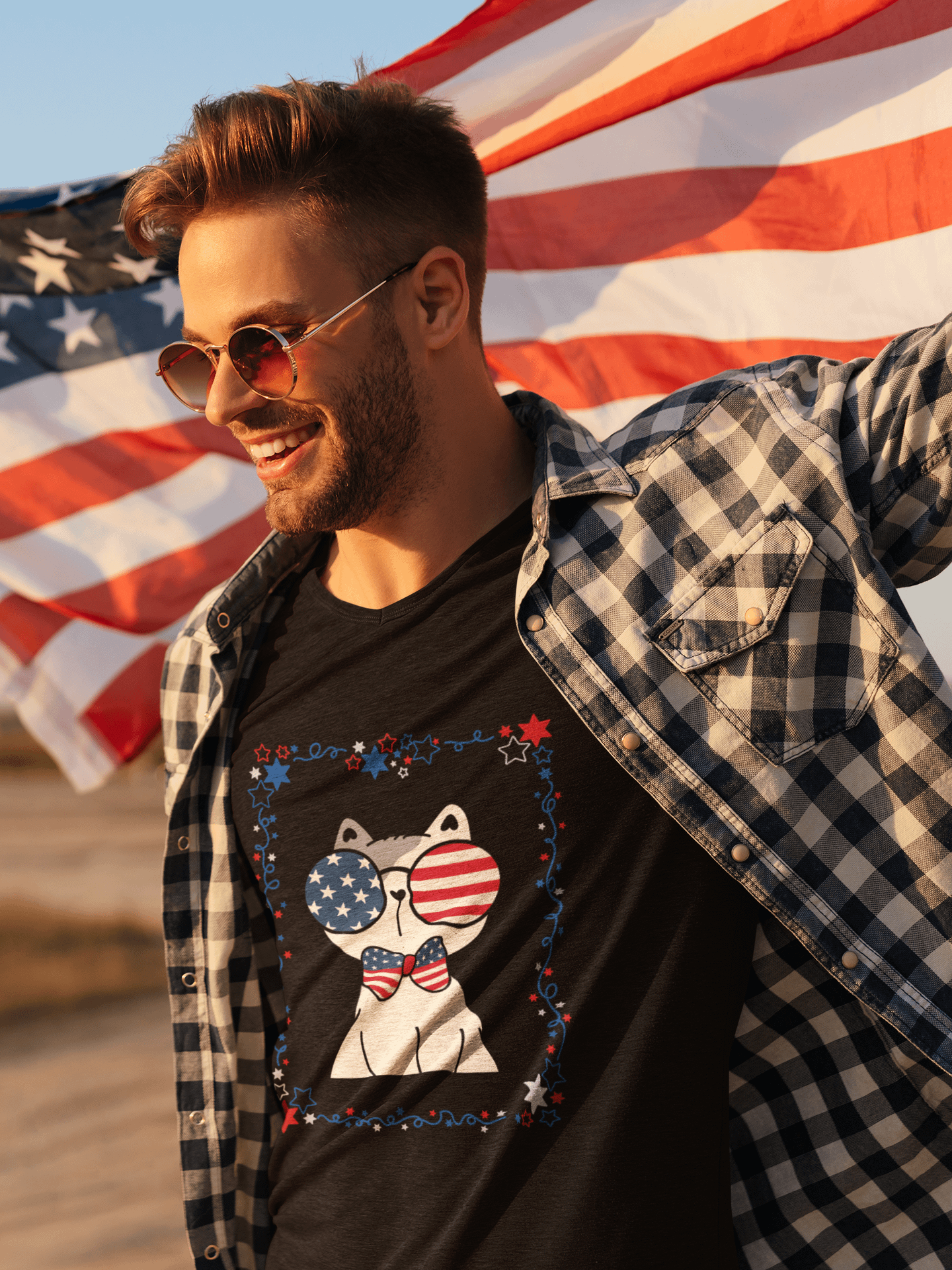 Cool Patriotic Cat with Glasses T-Shirt product image (2)