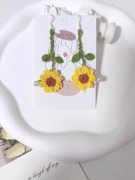 Sunflower Micro Crochet Earrings | Handmade Boho Jewelry | Lightweight & Hypoallergenic product image (1)