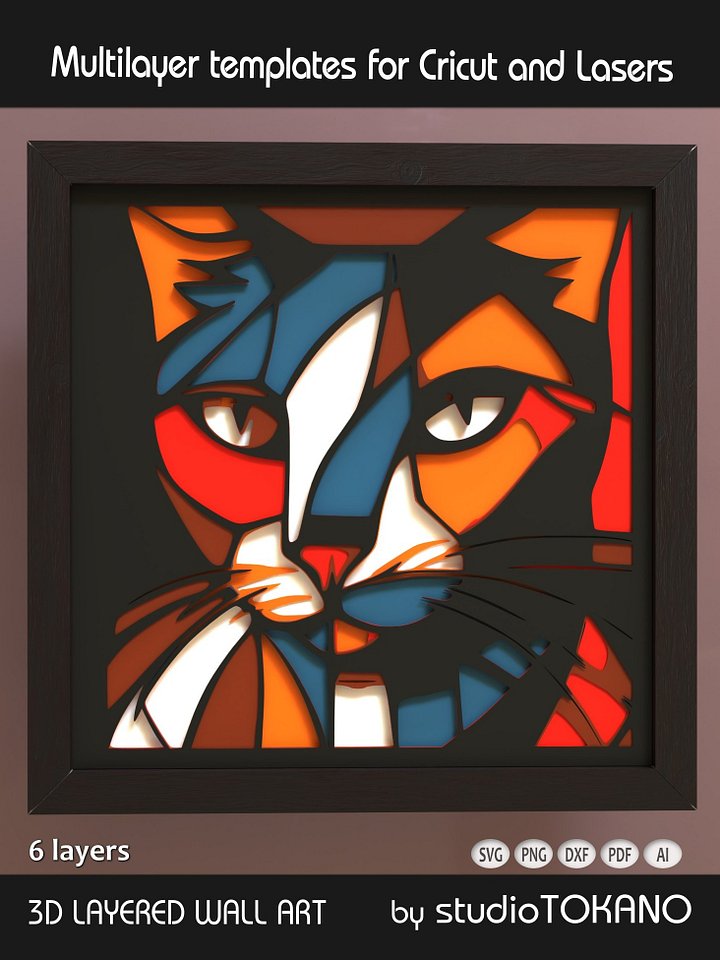Picasso Cat 3D Mandala Template product image (1)