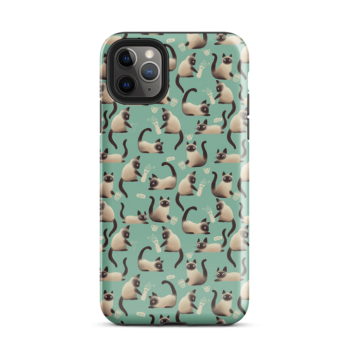 Bad Siamese Cats Knocking Stuff Over Patterned iPhone Case, Mint product image (51)