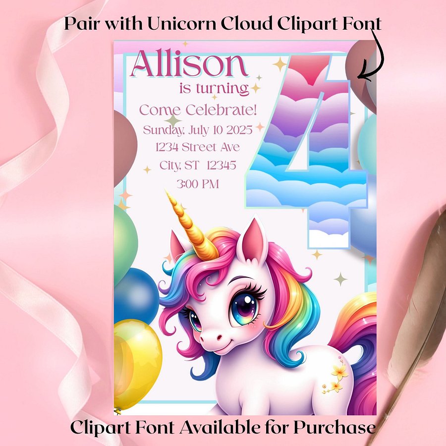 Unicorn Invitation Unicorn Cloud Day, Unicorn Invitation Template, Unicorn Invite Downloadable, Unicorn Birthday Digital Invitation product image (7)