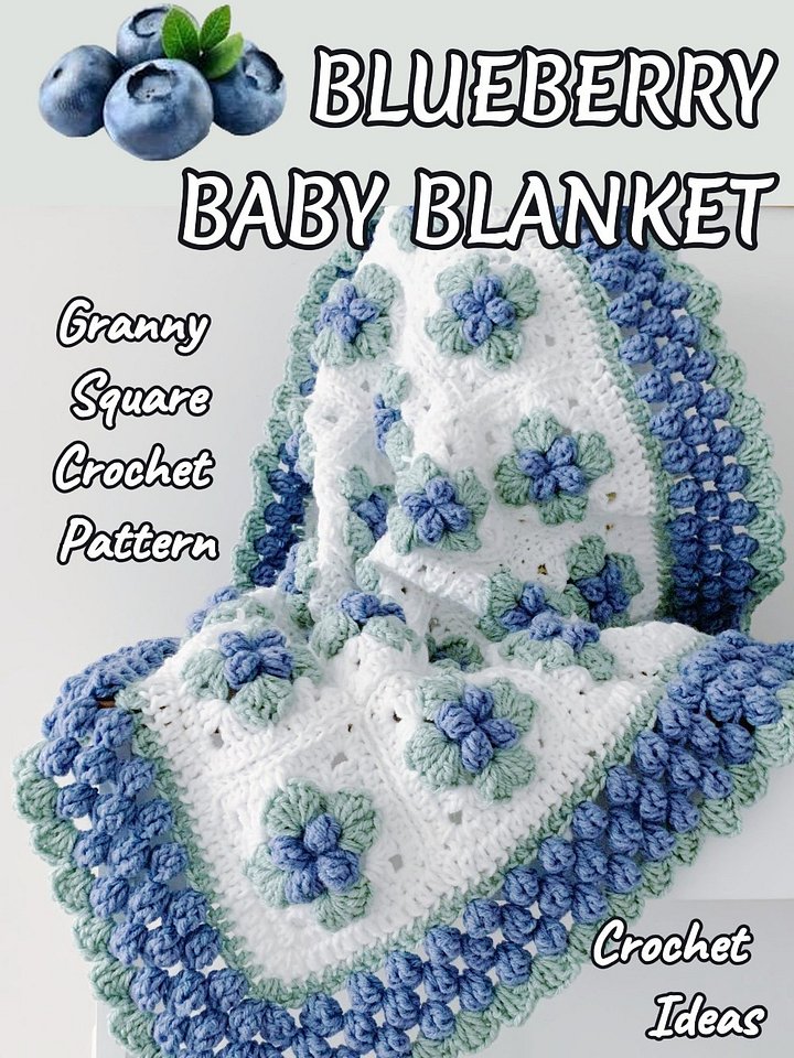 Blueberry Granny Square Afghan Pattern, Fruit Baby Blanket, PDF Instant Download, Cottagecore Crochet Patterns, Boho Vintage Style Lapghan product image (1)