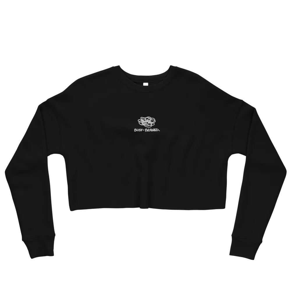 BUSY-BRAINED (white thread) embroidered fleece cropped crew product image (7)