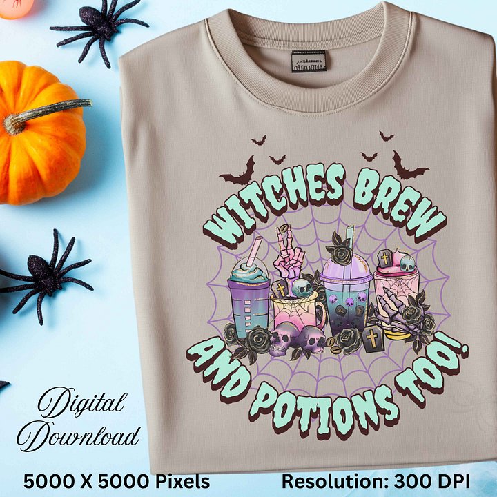 Witches Brew Halloween PNG, Pastel Goth Digital Download, Witch Coffee Clipart, Potion Cup Sublimation, Spooky Season Design product image (2)