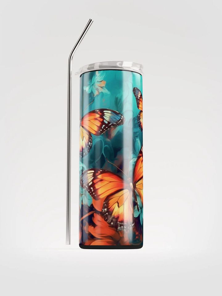 Vibrant Butterfly Stainless Steel Tumbler - Blue & Orange Delight! 🦋🧡💙 product image (1)