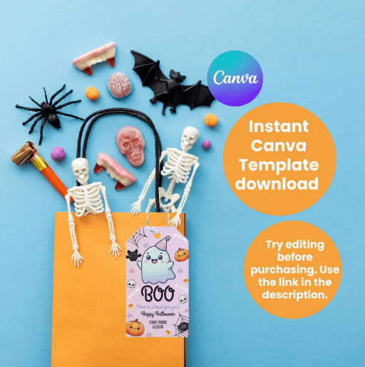 Pink Ghost Halloween Favor Tag | Hey Boo Cute Halloween Party | Instant Download | Canva Template product image (3)