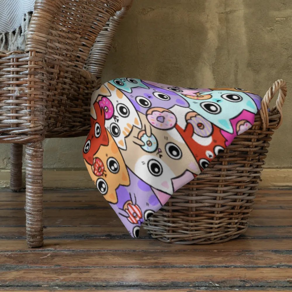 Whimsical Cat Faces and Doughnuts Throw Blanket product image (7)