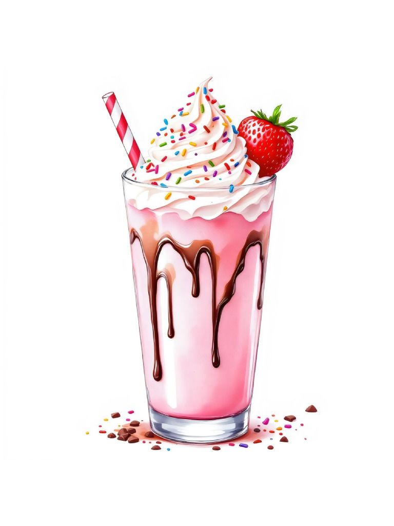 17 Kawaii Strawberry Milkshake Clipart, Strawberry Milkshake Graphics, Whimsical Clipart Assets product image (3)