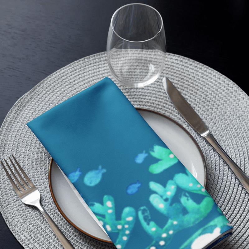 Ocean Reef Cloth Napkin Set – 4-Pack (2 Navy + 2 Aqua) product image (4)