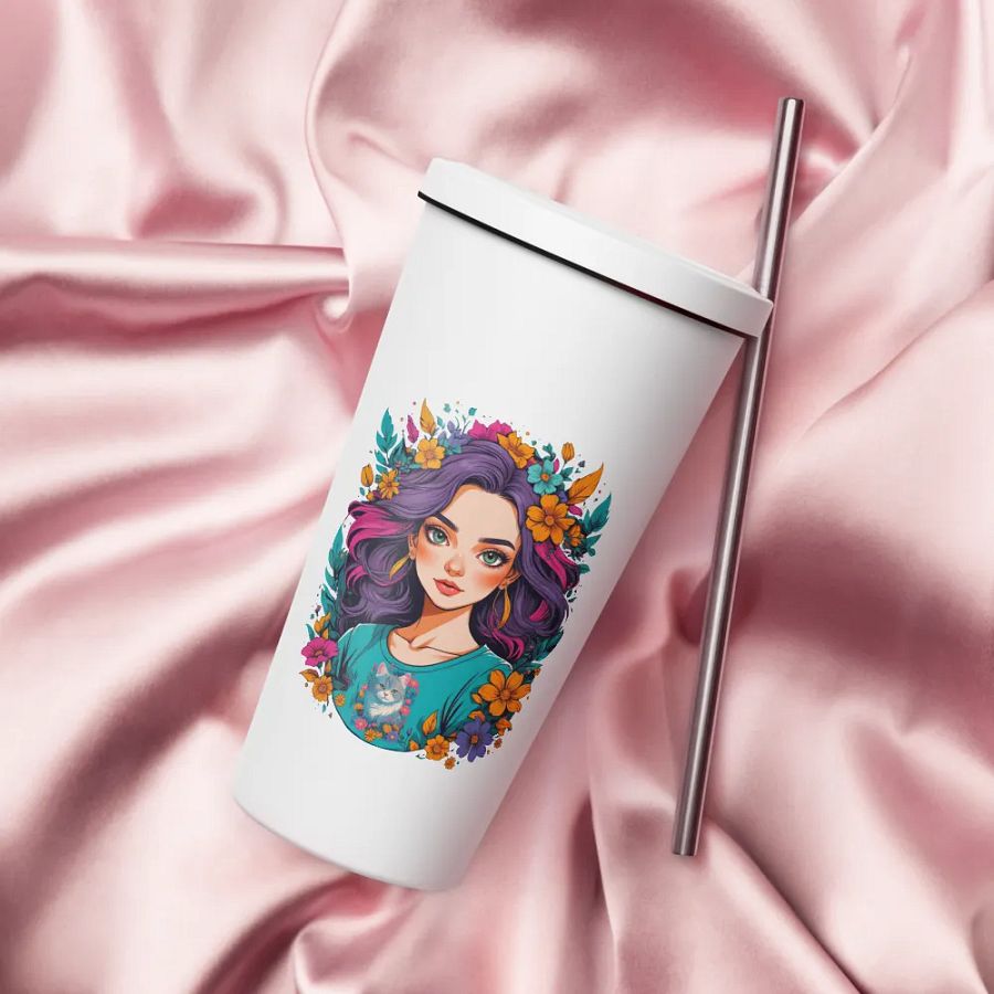 Bloomcore Flower Girl 20 oz Tumbler Cup - White - Insulated Tumbler with a Straw - v2 product image (4)