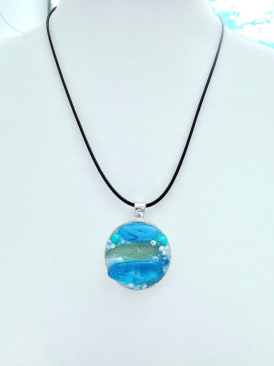 Coastal Calm Horizon Pendant Necklace | Handmade Glass Art Jewelry | Monique Faella Designs™ | MFD-00213 product image (3)